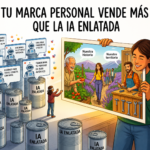 Latas idénticas de IA enlatada con mensajes genéricos frente a una marca personal con caras reales que cuenta su historia y su territorio.